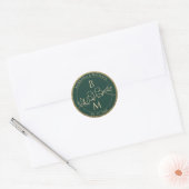 Smaragdgroene Trouw Monogram Ronde Sticker (Envelop)