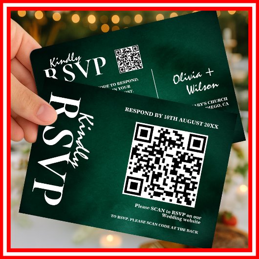 Smaragdgroene Trouw QR Code RSVP Kaartje