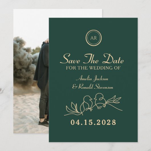 Smaragdgroene Trouw Save The Date (Voorkant / Achterkant)