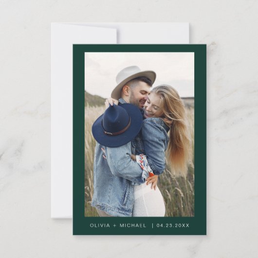 Smaragdgroene Trouw Save the Date Foto (Voorkant)