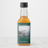 Smaragdgroene trouwfoto Liefde & Bedankt Mini Likeurfles Etiket (Voorkant)