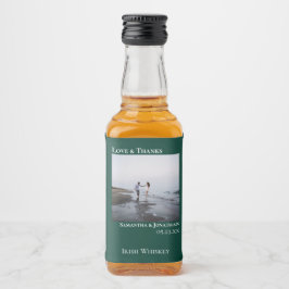 Smaragdgroene trouwfoto Liefde & Bedankt Mini Likeurfles Etiket