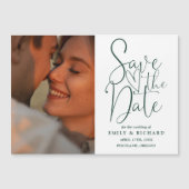 Smaragdgroene trouwfoto Sla de datum op Magnetische Uitnodiging (Voorkant)