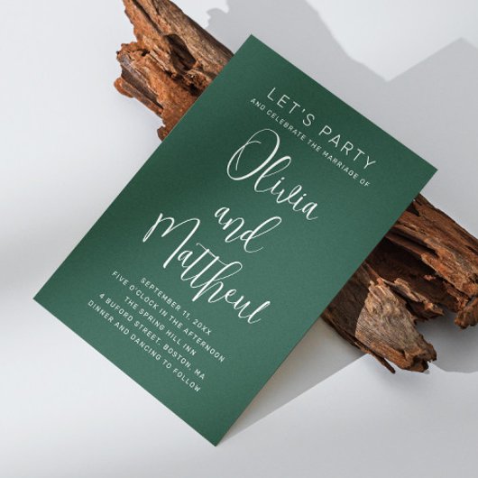 Smaragdgroene typografie script bruiloft + QR Kaart