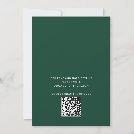 Smaragdgroene typografie script bruiloft + QR Kaart (Achterkant)