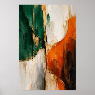 Smaragdgroene verbrande oranje abstracte wandkunst poster
