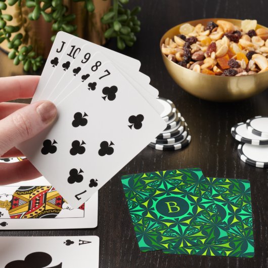 Smaragdgroene Versierde Kaleidoscoop Monogram Pokerkaarten (Insitu)