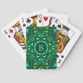 Smaragdgroene Versierde Kaleidoscoop Monogram Pokerkaarten (Achterkant)