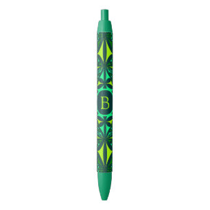 Smaragdgroene Versierde Kaleidoscoop Monogram Zwarte Inkt Pen