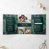 Smaragdgroene vetplanten Foto Collage Bruiloft Drieluik Uitnodiging (Binnen)