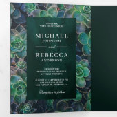 Smaragdgroene vetplanten Foto Collage Bruiloft Drieluik Uitnodiging (Binnenzijde eerst)