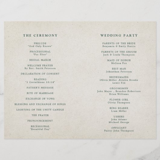 Smaragdgroene Vintage Botanische Trouwprogramma (Achterkant)