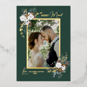 Smaragdgroene Vintage Trouwportret Folie Feestdagenkaart (Voorkant)