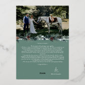 Smaragdgroene Vintage Trouwportret Folie Feestdagenkaart (Achterkant)