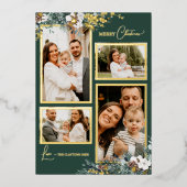 Smaragdgroene Vintage Vier Foto Collage Folie Feestdagenkaart (Voorkant)