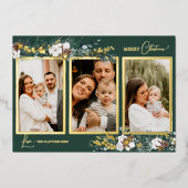 Smaragdgroene vintage vijf foto-collage folie feestdagenkaart (Voorkant)