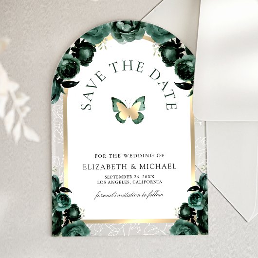 Smaragdgroene Vlinder Bruiloft Save the Date Acryl Uitnodigingen
