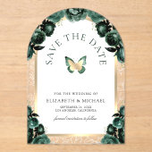 Smaragdgroene Vlinder Bruiloft Save the Date Acryl Uitnodigingen (Voorkant)