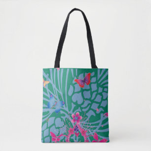 Smaragdgroene Vlinder Kaleidoscoop Custom Print Tote Bag
