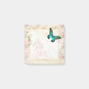 Smaragdgroene vlinder op chic vintage collage post-it® notes