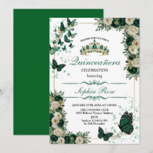 Smaragdgroene Vlinder Quinceañera Uitnodiging