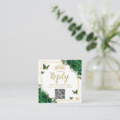 Smaragdgroene vlinders Quinceanera RSVP QR Code Informatiekaartje (Staand voorkant)