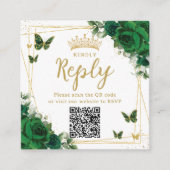 Smaragdgroene vlinders Quinceanera RSVP QR Code Informatiekaartje (Voorkant)