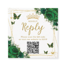Smaragdgroene vlinders Quinceanera RSVP QR Code