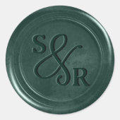Smaragdgroene waszegelsticker met initialen ronde sticker (Voorkant)