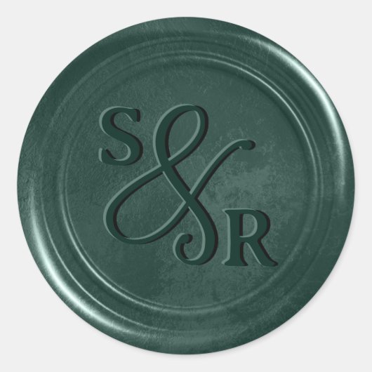 Smaragdgroene waszegelsticker met initialen ronde sticker (Voorkant)