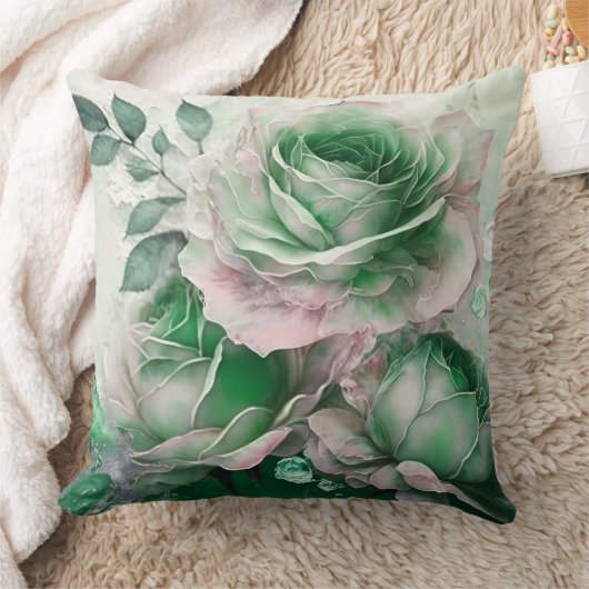 Smaragdgroene Watercolor Roos Vergroot Kussen (Deken)