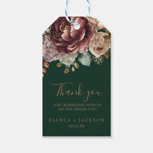 Smaragdgroene Waterverf bloemenbruiloft gunsten Cadeaulabel (Voorkant)