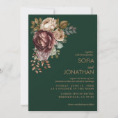 Smaragdgroene Waterverf bloemenbruiloft Uitnodigin (Voorkant)