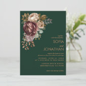 Smaragdgroene Waterverf bloemenbruiloft Uitnodigin (Staand voorkant)