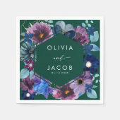 Smaragdgroene waterverf bloemenwinter bruiloft servet (Voorkant)