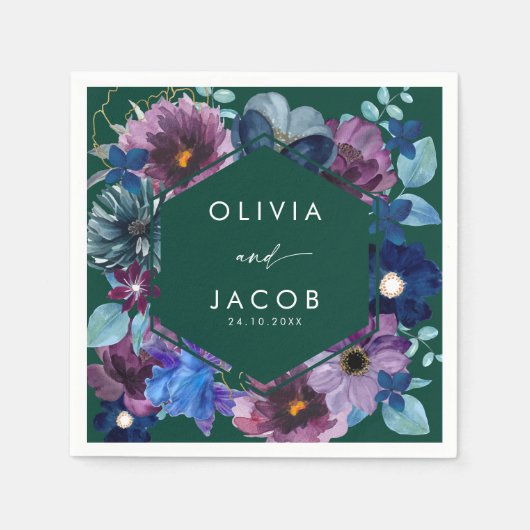 Smaragdgroene waterverf bloemenwinter bruiloft servet (Voorkant)
