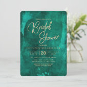 Smaragdgroene Waterverf bruids doucheuitnodiging Kaart (Staand voorkant)