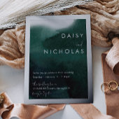 Smaragdgroene Waterverf Bruiloftszilver Folie Uitnodiging