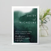 Smaragdgroene Waterverf Bruiloftszilver Folie Uitnodiging (Staand Voorkant)
