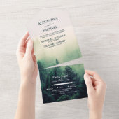 Smaragdgroene waterverf dennenboom bruiloft all in one uitnodiging (Afscheurbaar)