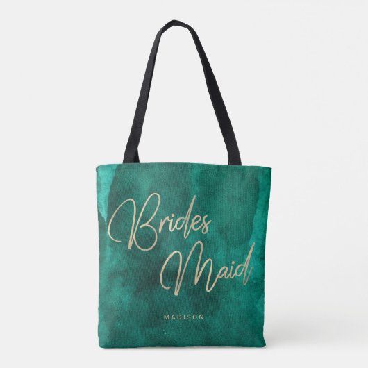 Smaragdgroene Waterverf gouden bruidsmeisje Monogr Tote Bag (Achterkant)