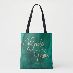 Smaragdgroene Waterverf & gouden bruidstribe Tote Bag