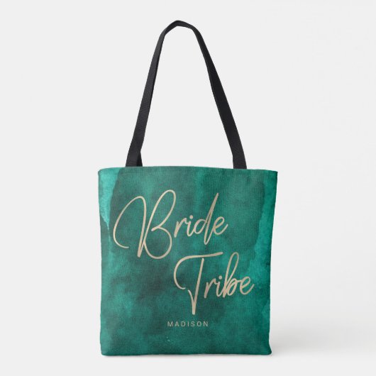 Smaragdgroene Waterverf & gouden bruidstribe Tote Bag (Achterkant)