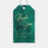 Smaragdgroene Waterverf & gouden bruiloft dank u Cadeaulabel (Achterkant)
