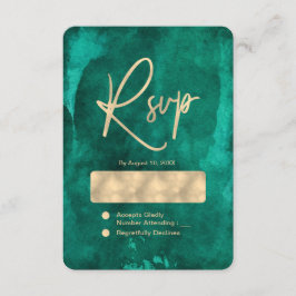 Smaragdgroene Waterverf & Gouden Bruiloft RSVP