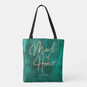 Smaragdgroene Waterverf & Gouden Meid van Eer Tote Bag (Achterkant)