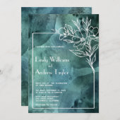 Smaragdgroene waterverf minimalistische uitnodigin kaart (Voorkant / Achterkant)