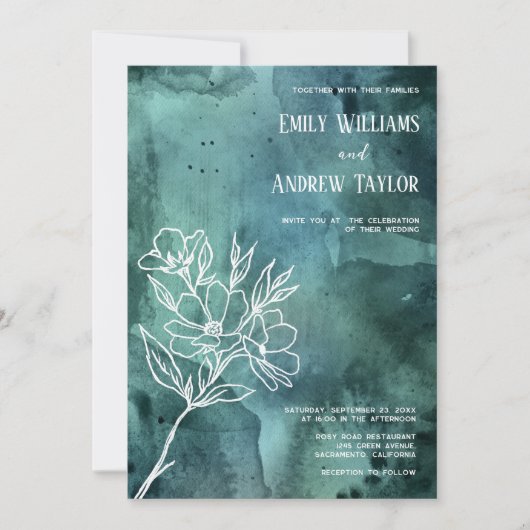 Smaragdgroene waterverf minimalistische uitnodigin kaart (Voorkant)