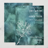 Smaragdgroene waterverf minimalistische uitnodigin kaart (Voorkant / Achterkant)