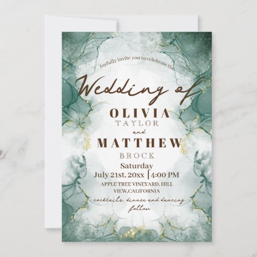 Smaragdgroene waterverf moderne trouw  kaart (Voorkant)